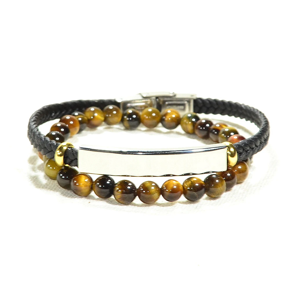 2pcs/set Stainless Steel Natural Stone Tiger Eyes Beads Bracelet Men Wrist Band Braided Wristband Stylish Casual Bangle Jewelry | Украшения
