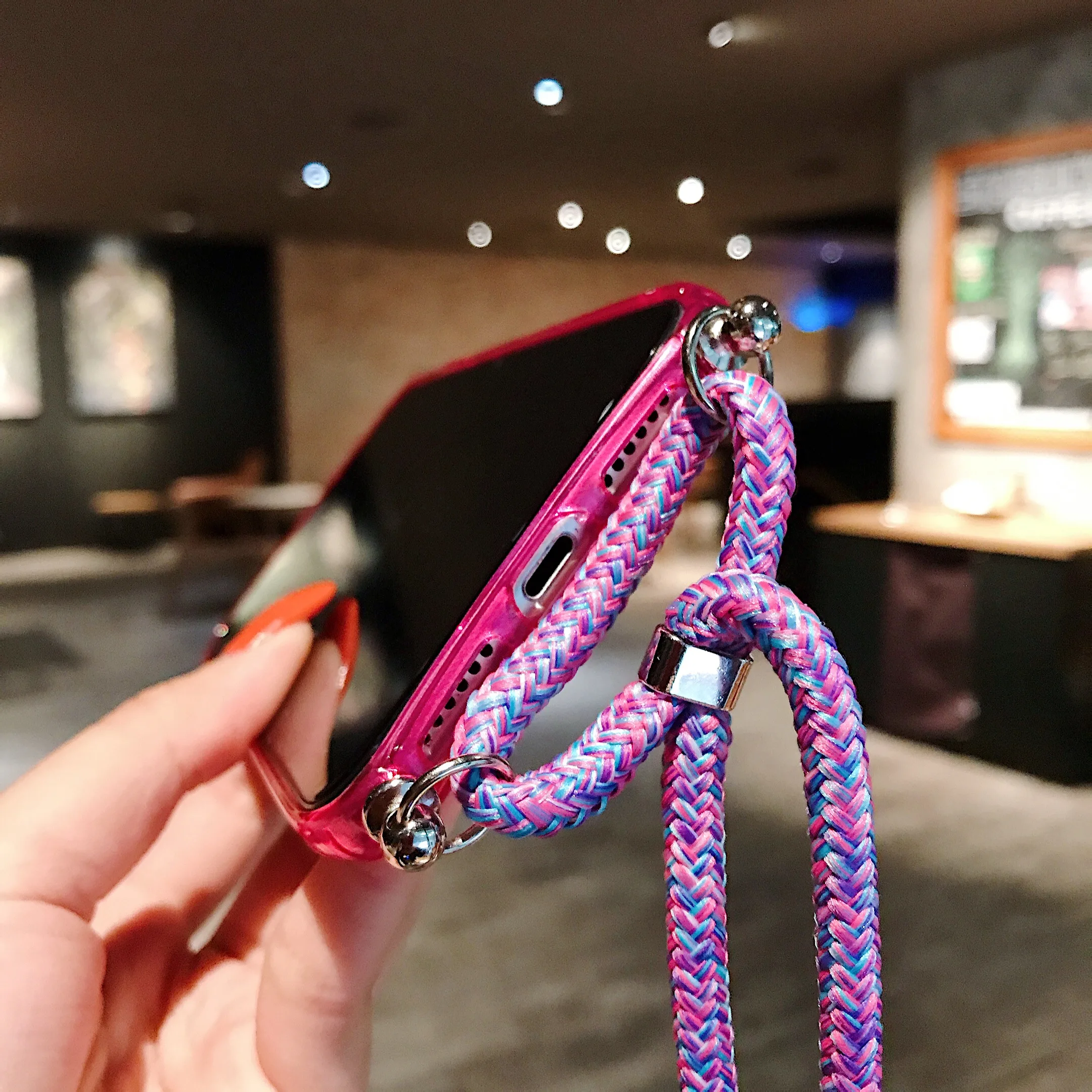 

Lanyard Chain Phone Case for iPhone 11Pro 7 8 6 6S Plus XR XS Max X Candy color Ribbon Lanyard Chain Hanging Case for iPhone 11
