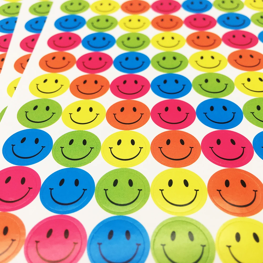 Pegatina de 8 hojas con cara sonriente colorida, interesante pegatina de cara de diamante infantil para tel&eacute;fono, cuaderno, Mensaje, decoraci&oacute;n-4