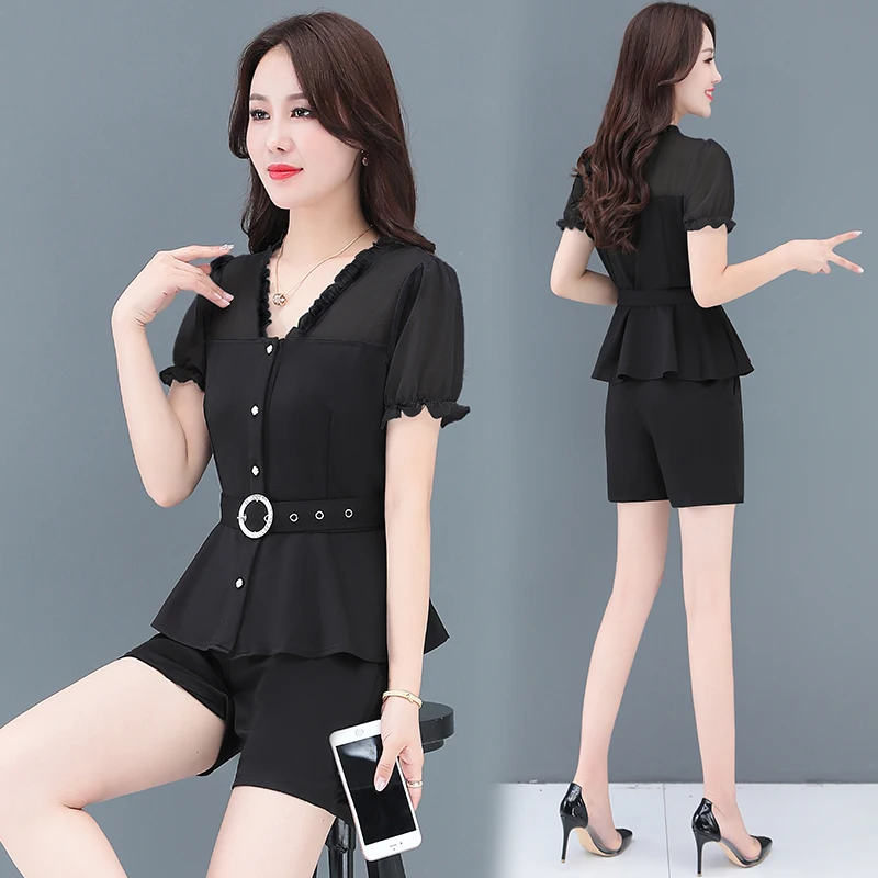 

Korean fashion suit shorts 2020 summer new short coat two-piece clothing set women blazer top short pants tall waist trousers