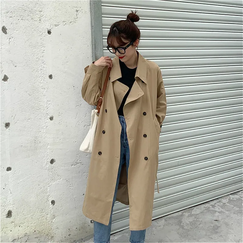 

Trench Women Spring Long Sleeve Casual Korean Style All-match Outerwear Windbreaker Solid Streetwear Fashionable Mujer Ulzzang