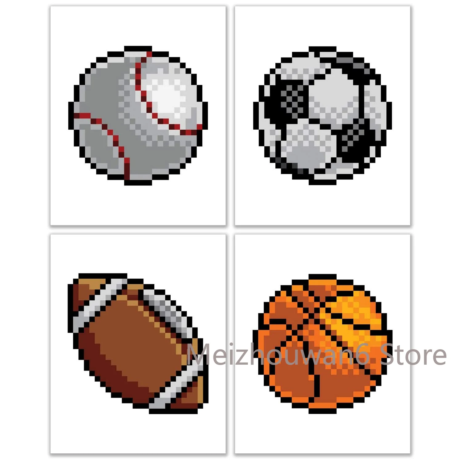 

Pixel Sports Balls Wall Art Decor Metal Tin Sign Set of 4 (8x12) Inch Poster Tin Sign Metal Plaque Bedroom Living Room Gift Idea