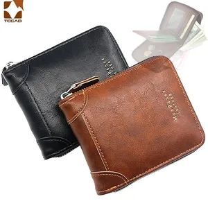 Men's Leather Wallet Brand Short Handy Purse Male Pocket Bag For Coin Money Leather Zipper Wallet Mi