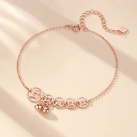new korean fashion simple coin silver plated anklet rose gold fashion jewelry men and women bells copper money anklet