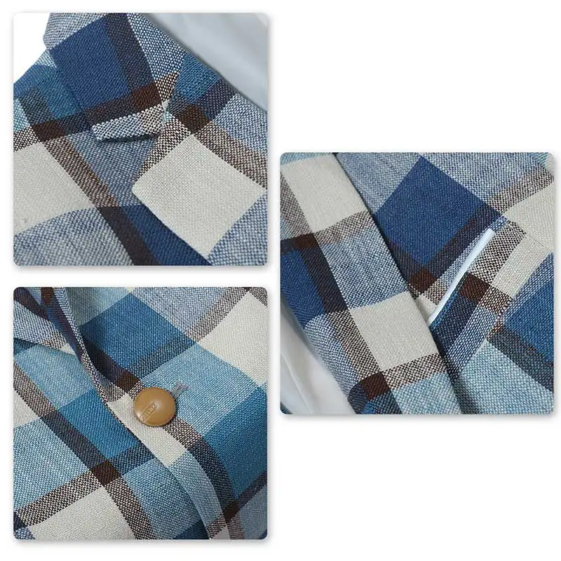 YUNCLOS синий белый клетчатый мужской костюм куртка повседневный стиль открытый