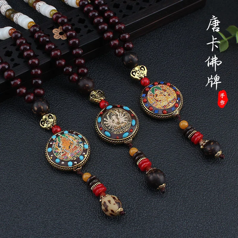 Национальный Стиль Nepal Thangka мира Бог богатства кулон ожерелье из деревянных бусин