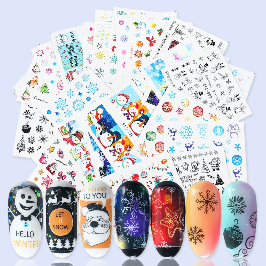 30 шт Рождественские Водные Наклейки для ногтей снежные хлопья зимние водяные