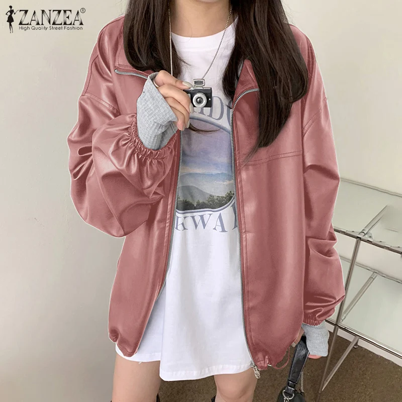 

Женская короткая куртка на молнии ZANZEA, однотонная верхняя одежда большого размера, осень 2021, повседневные кардиганы с длинным рукавом, модн...