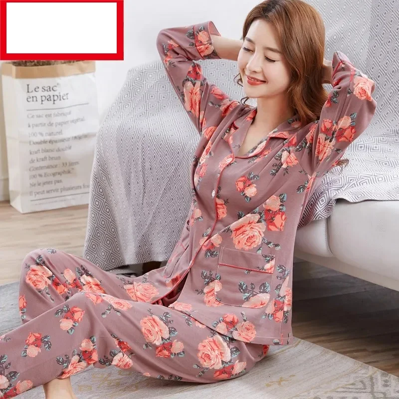 Cotton pajamas women's autumn and winter cotton long-sleeved Korean style lapel home service women's spring suit women
