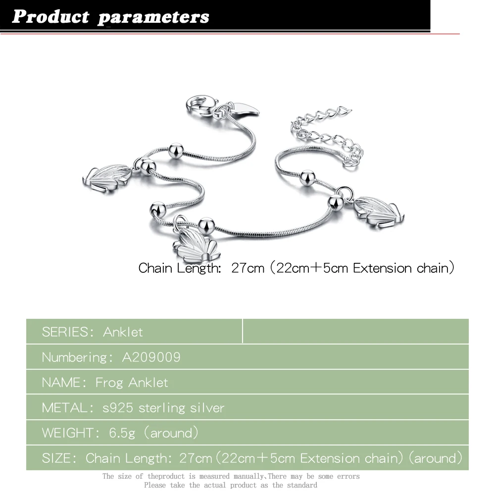 Женский браслет на ногу из серебра 925 пробы с подвеской в виде лягушки | Украшения