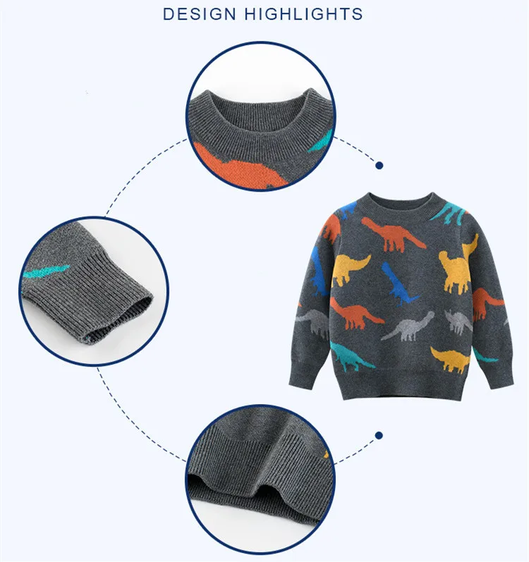 2022 Spring Autumn Kids Thin Sweater Boys Girls Clothes Cute Dinosaur Cartoon Cotton Long Sleeve Kids Baby Sweatshirts 1-9 Years