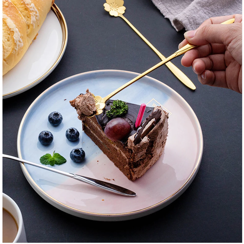 

Stainless Steel Spoon Long Handle Cherry Blossom Dessert Stainless Steel Vintage Teaspoon Drink Tableware Flowers Design