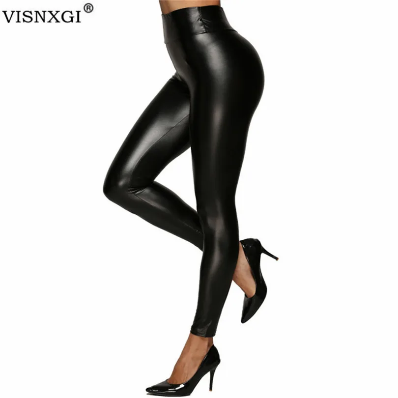 

VISNXGI Wear Black Summer PU Faux Leather Pants Skinny Wet Look Leggings High Waist Shiny Plus Size S-XXL Femme Fitness Jeggings