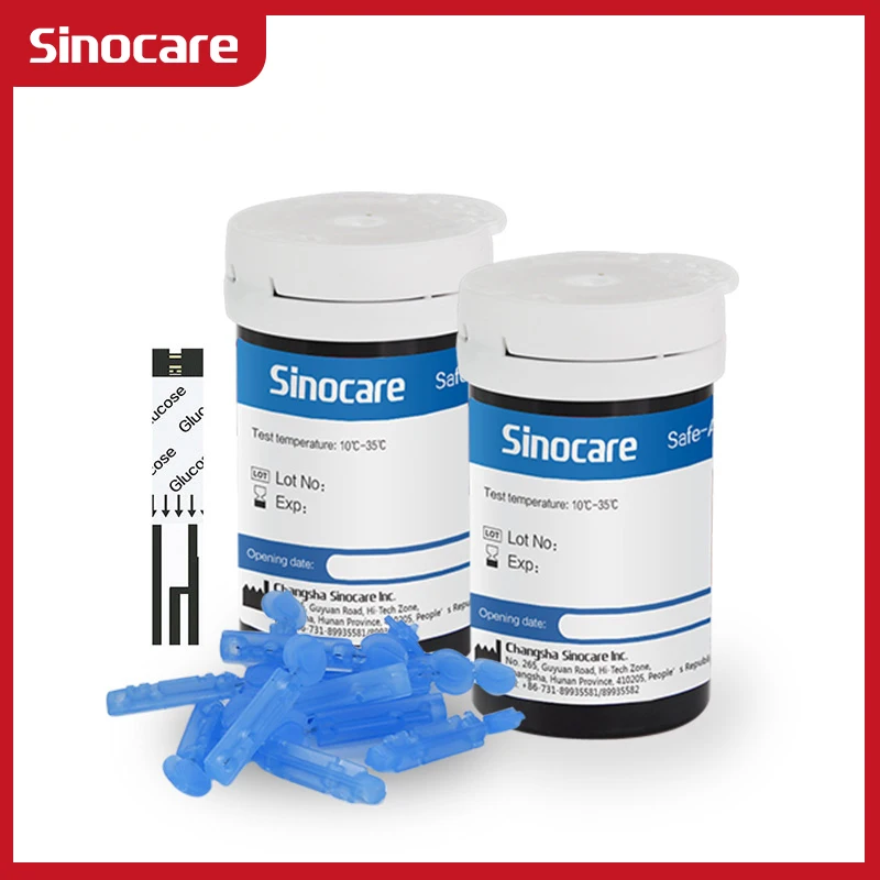 Sinocare 50/100/200/300/400/500 шт для безопасного-Accu, для измерения уровня глюкозы в крови Тесты полоски и Ланцеты для диабета Тесты er