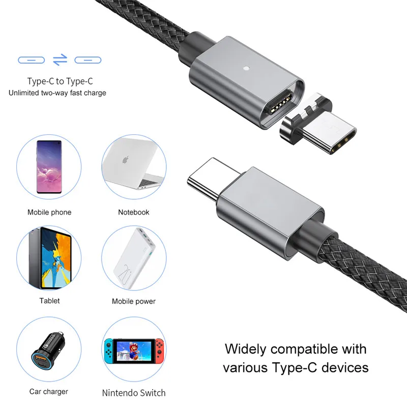 100 Вт магнитного типа C микро USB кабель 5A быстрой зарядки QC4.0 Переходник PD Type для