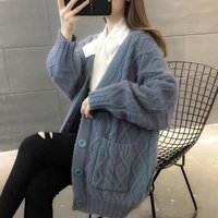 women cardigan sweater jacket v neck vintage 2020 new knitted ladies solid color harajuku casual single breasted loose jacket