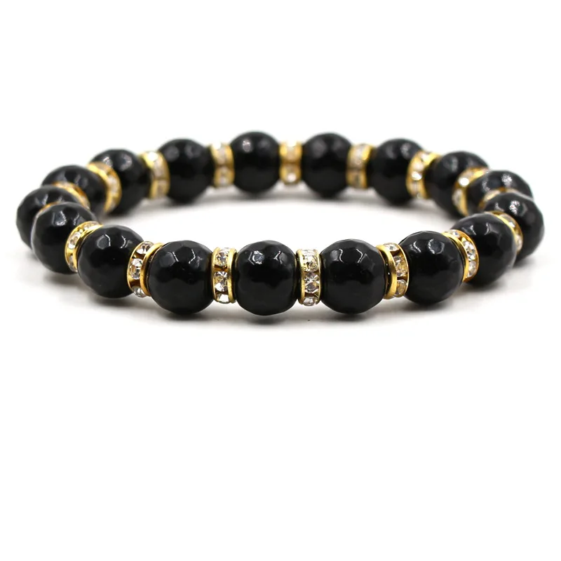 

Gold Black Lava Natural Stone Beads Bracelets For Women Vintage Design Volcanic Rock Bead Strand Bracelet 2019 Men Jewelry Gift
