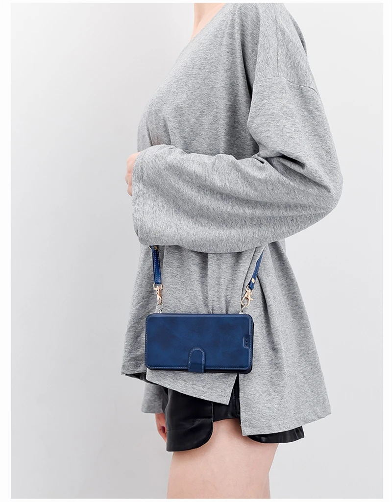 

PU leather crossbody Card wallet Phone case For Samsung Galaxy S20 ultra S8 S9 S10 note 8 9 10 plus 5G S10E case with long chain