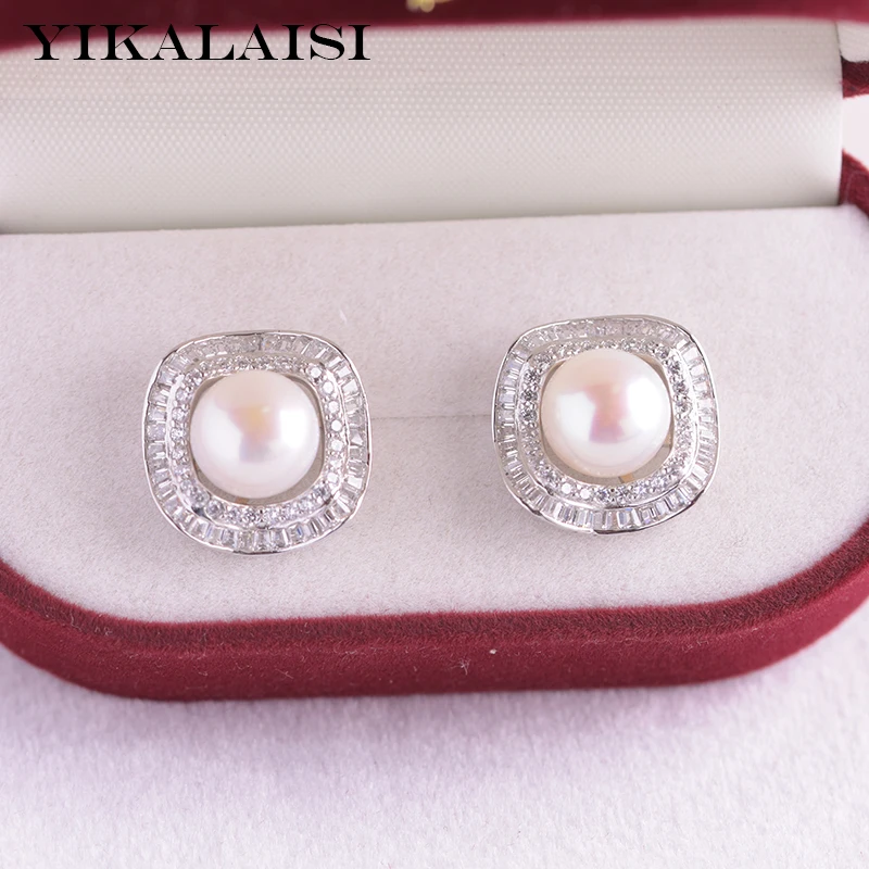 

YIKALAISI 925 Sterling Silver Earrings Jewelry For Women 9-10mm Oblate Natural Freshwater Pearl Earrings 2021 New Wholesales