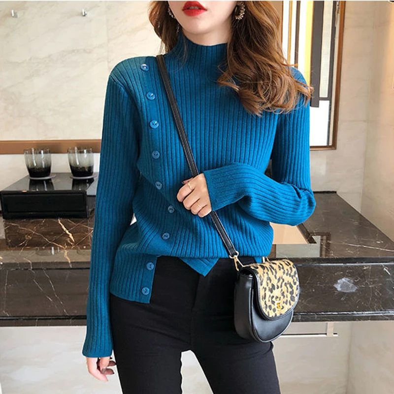 

Autumn WinterTurtleneck Slim Jumper Soft Warm Pull Femme Women Knitted Ribbed Pullover Sweater Long Sleeve Sweater