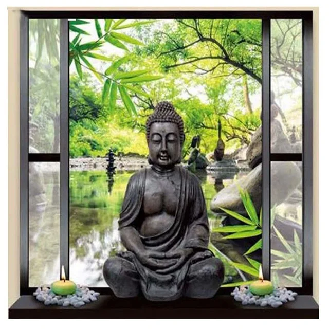 Div 5D Будда окно дерево озеро река скала полностью Алмазная краска наборы для