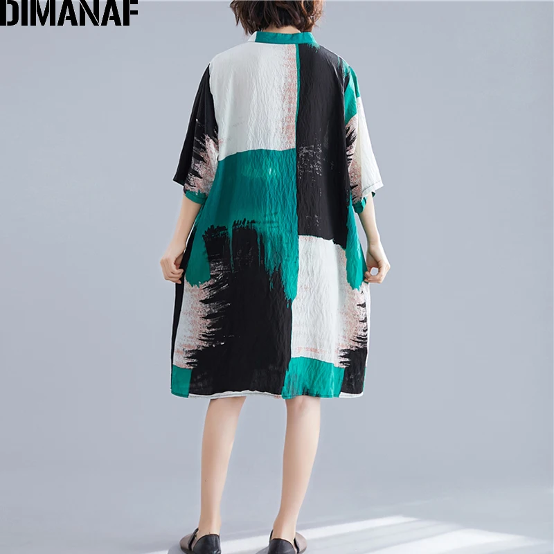 Женская длинная рубашка DIMANAF винтажная блузка из хлопка и льна повседневный топ