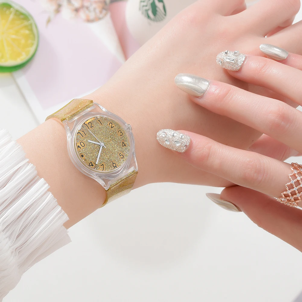 Модные яркие цвета блестящие женские кварцевые часы силиконовый ремешок конфеты