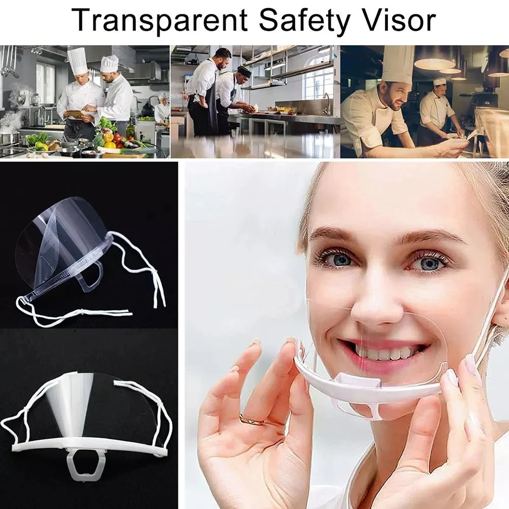 

10PCS Hygiene Safety Face Shield Plastic Visor Protective Anti-Fog Anti-Splash Transparent Food Face Shield For Mouth Nose