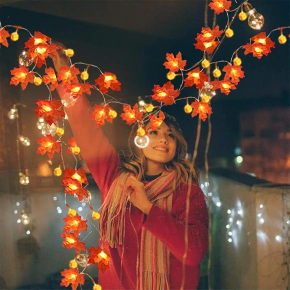 

1.5M/3M/6M LED Maple Leaf String Light Pumpkin Lantern LED Garland Fairy Lights Christmas Decor For Home Halloween Garden Party
