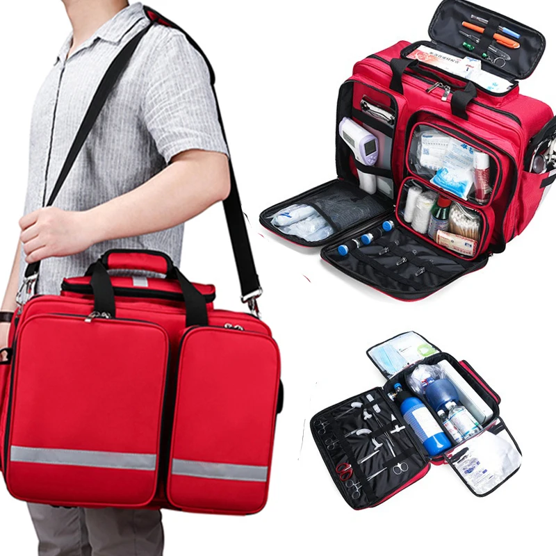 First Aid Big Bag Large Size Multi-pockets Portable Messenger Nylon Bag Emergency Medical Rescue Safety Outdoors Family Travelin