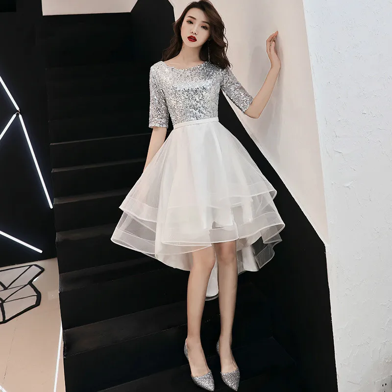 Платье Skyyue для выпускного вечера с короткими рукавами и круглым вырезом