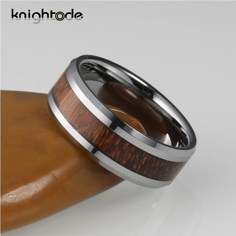 8 мм высококачественные серебристые кольца из карбида вольфрама деревянная