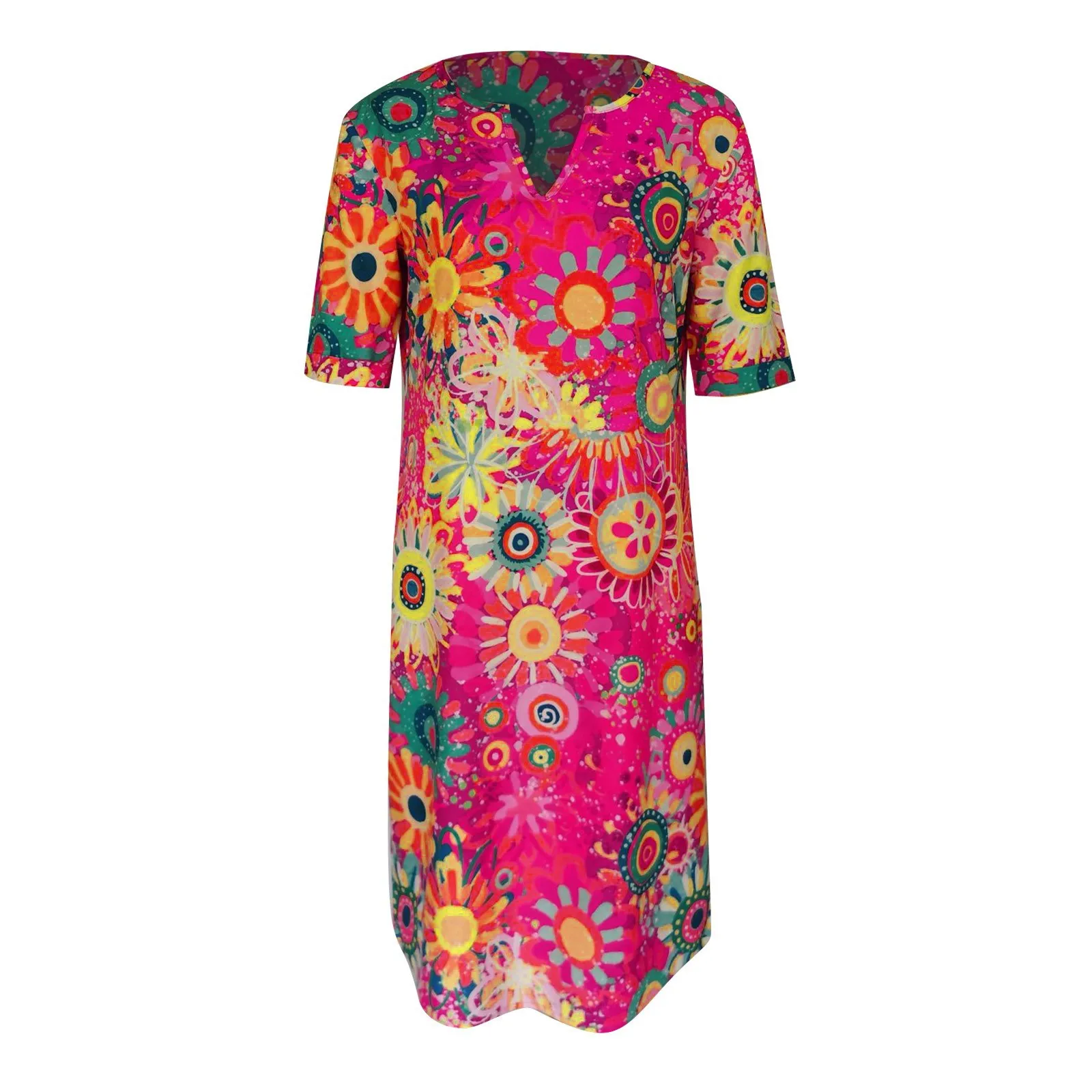 

summer dresses ladies 2021 Bohemian Vintage Dress Casual Fashion V-neck Personality Print Loose Mid-sleeve Dress Robe Femme