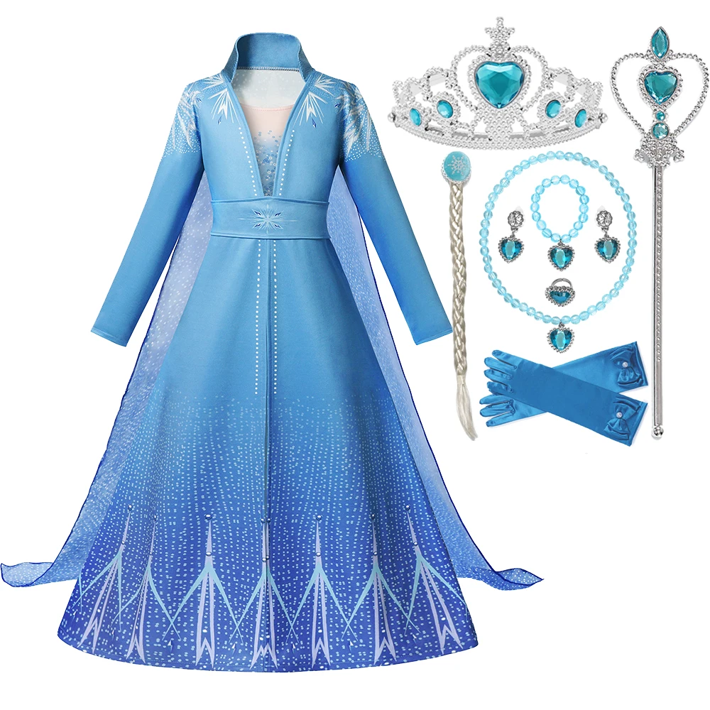 2021 New Frozen Elsa Dress Girls Summer Dress Princess Cosplay Costume For Kids Christmas Birthday Fancy Party Halloween Outfits