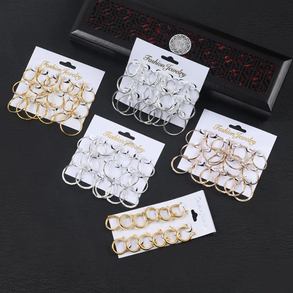 

6-12 Pairs Big Circle Hoop Earrings Set Ear Wire Hoops for Women Girls Wedding Party Fashion Steampunk Ear Clip Jewelry Gift