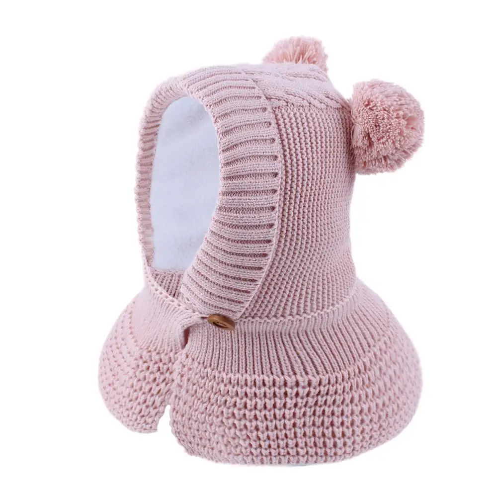 

Шапка зимняя, теплая, вязаная, с меховыми ушками, ветрозащитная