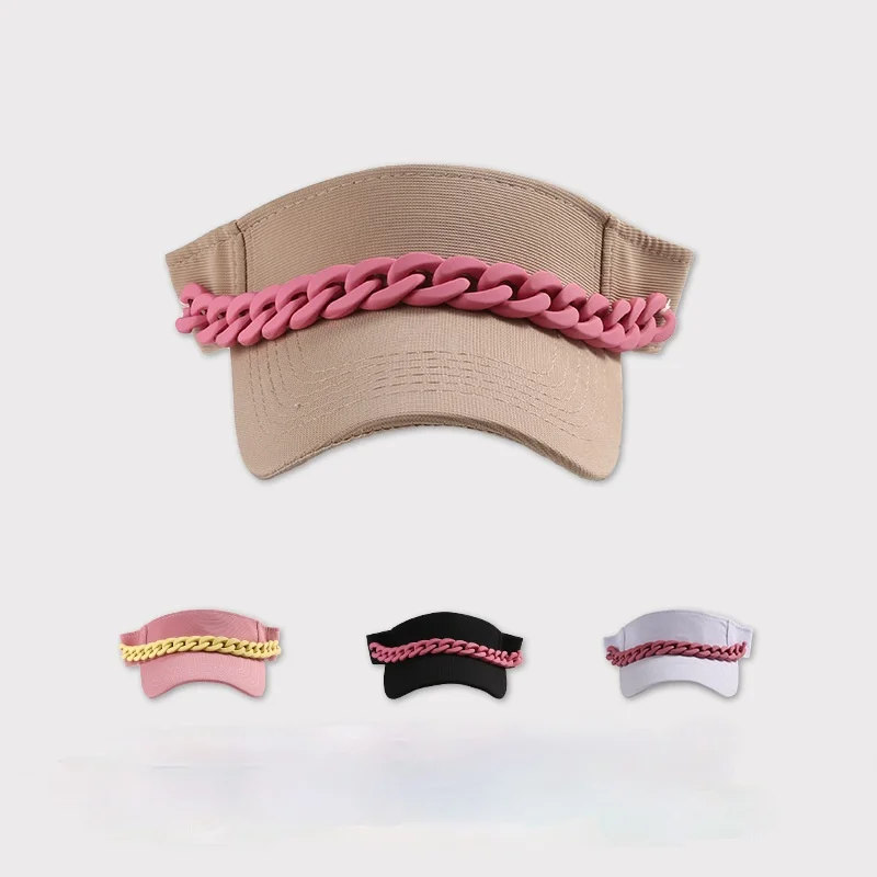 

New Sun Hat Summer Ladies Chain Sun Hat Baseball Cap Adjustable Size Beanie Beach Empty Top Hat Sports Cap