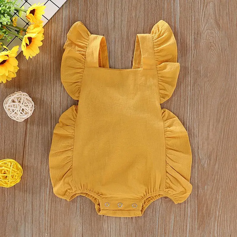 

Summer Cute Baby Girl Ruffle Solid Color Romper Newborn Cotton Bodysuit Sunsuit for Newborn Infant Clothes Bebe