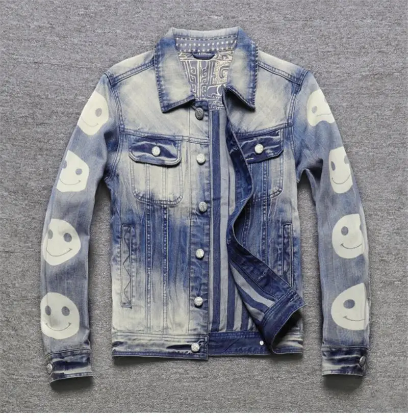 

Men's high-street autumn washed retro jackets wear handsome light-colored slim-fit denim jackets
