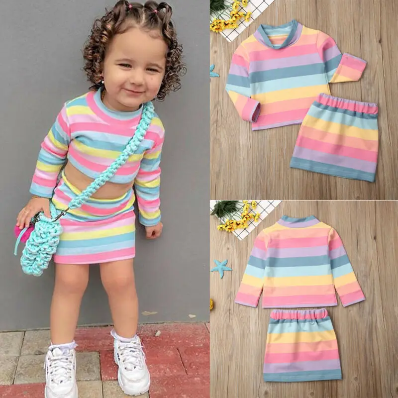 Emmababy 2 шт. модная одежда для маленьких девочек топы в полоску с длинным рукавом