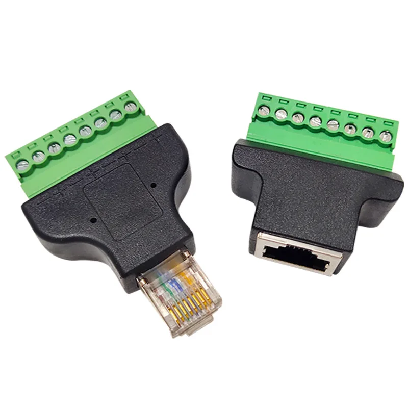 

2Pcs Ethernet RJ45 Male Plug to 8 Pin AV Screw Jack Terminal Block CCTV Adapter Connector