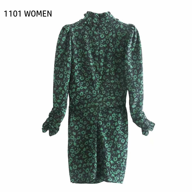 ZA Новое весеннее женское зеленое платье с цветочным принтом и рукавами