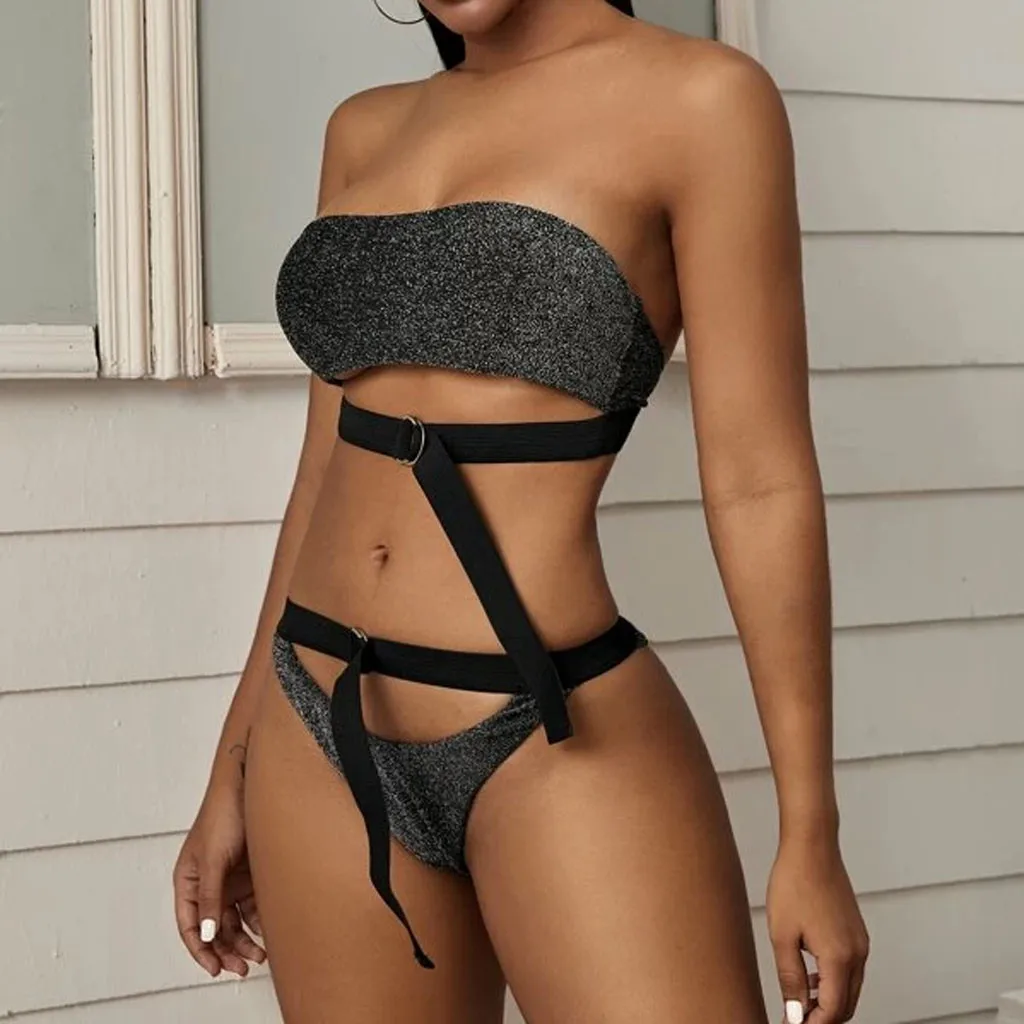 Женский пикантный Бюстгальтер-бандо на шнуровке пляжная одежда однотонные с