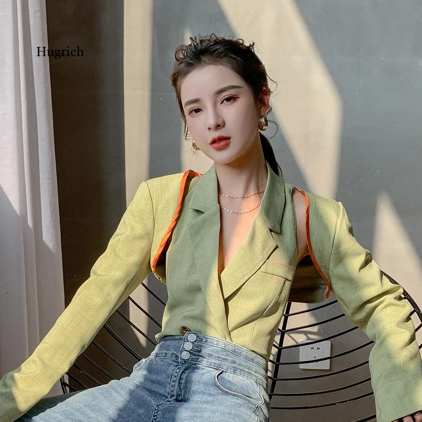 

Two Piece Suit Jacket Design Fashion 2021 New Autumn Korean Off Shoulder Long Sleeve Top