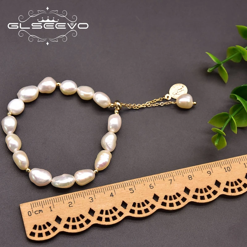 

GLSEEVO Pure Natural Baroque Freshwater Pearl Female Wedding Party Gift Bracelet Handmade Luxury Jewelry GB0968