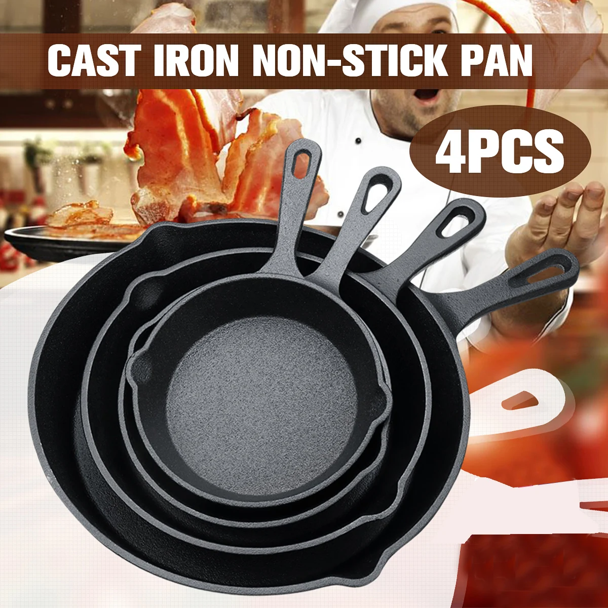 

4 шт./компл. 14 см/16 см/20 см/26 см сковорода кастрюля без покрытия антипригарная сковорода противень для приготовления пищи чугунная кухонная п...