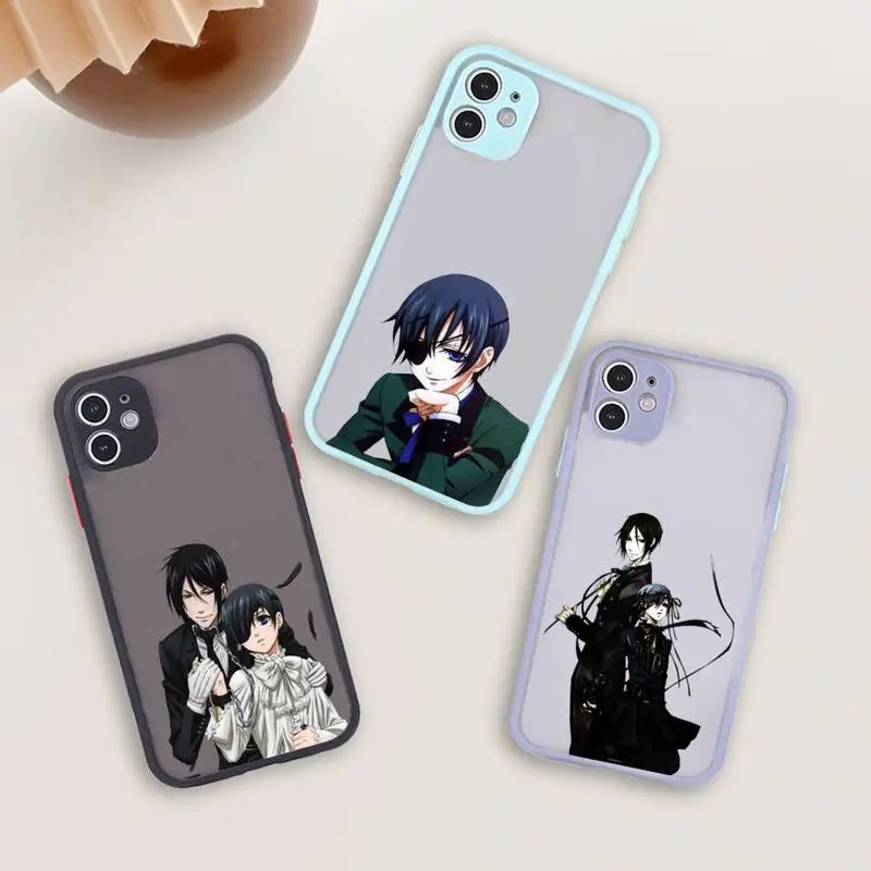

Black Butler Phone Case For iPhone 12 11 Mini Pro XR XS Max 7 8 Plus X Matte transparent blue Back Cover