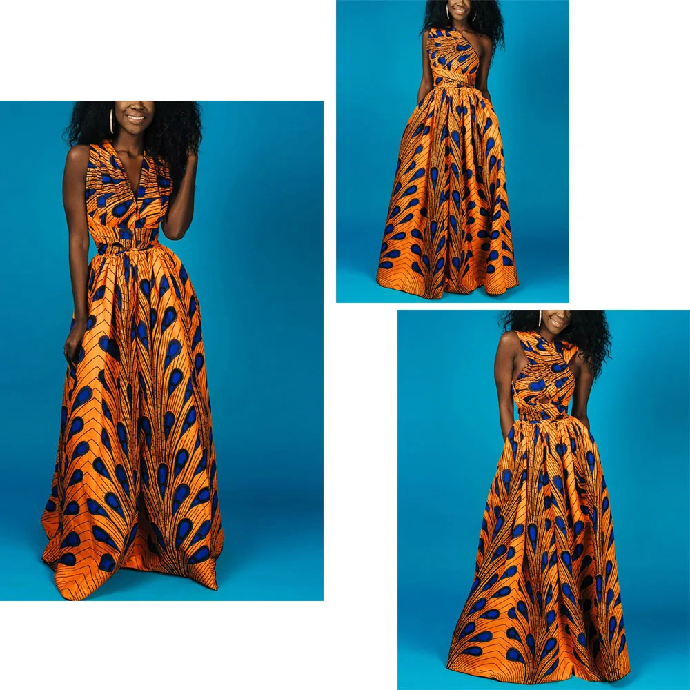 Fadzeco Summer African Dresses for Women New Fashion Robe Dashiki Dress Ethnic Print Backless Sexy African Dress