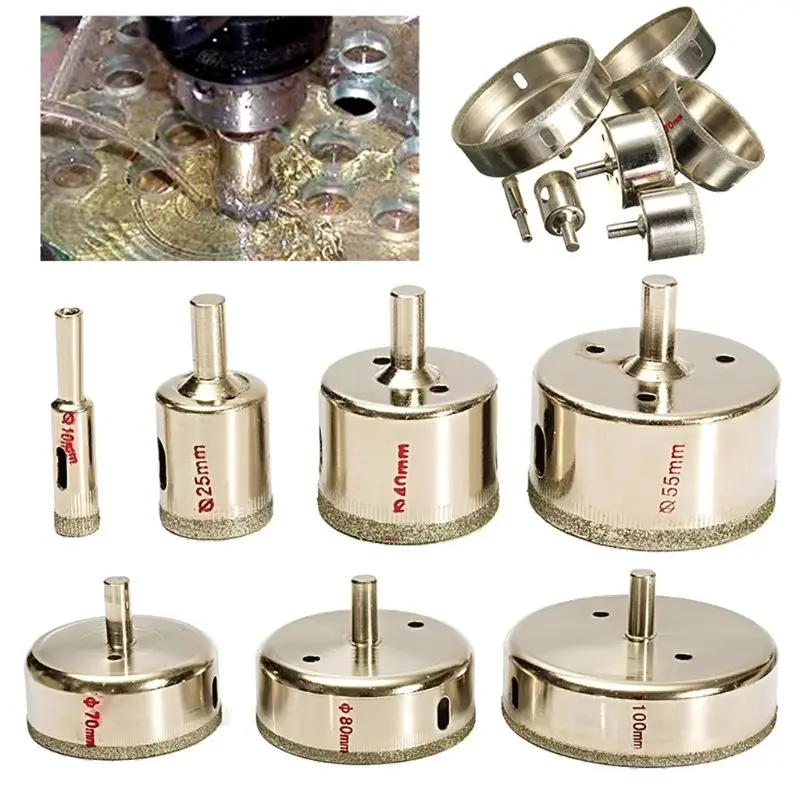 

7pcs/set Diamond Coated Hole Saw Tile Ceramic Glass Marble Granite Core Drill Bit Cutter 10-100mm