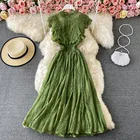 Платье женское кружевное без рукавов, с круглым вырезом и эластичной талией, Элегантное Длинное приталенное вечернее, с оборками, лето 2021